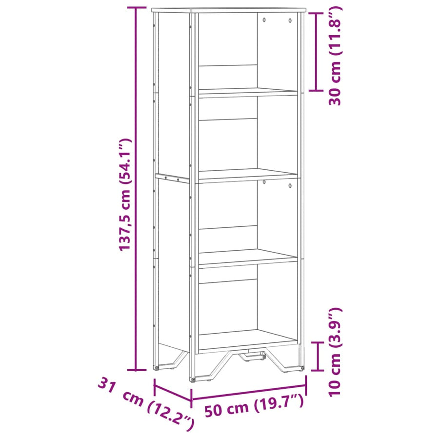 Boekenkast 50x31x137,5 cm bewerkt hout grijs sonoma eikenkleur