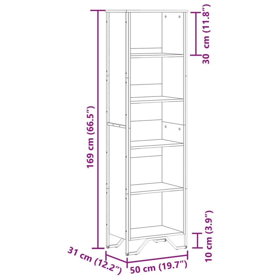 Boekenkast 50x31x169 cm bewerkt hout sonoma eikenkleurig