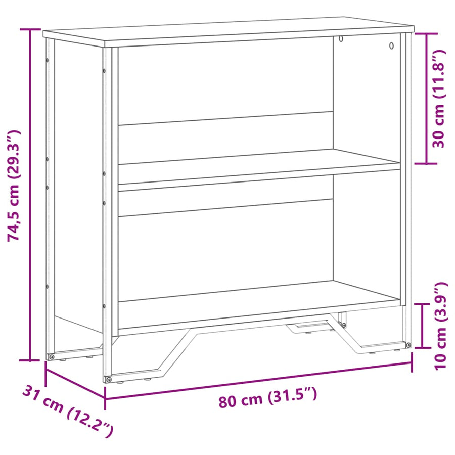 Boekenkast 80x31x74,5 cm bewerkt hout bruin eikenkleur