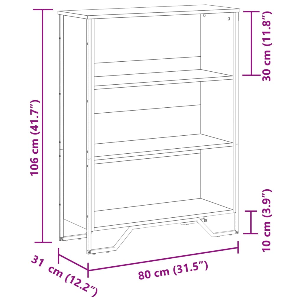Boekenkast 80x31x106 cm bewerkt hout zwart