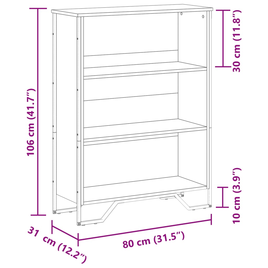 Boekenkast 80x31x106 cm bewerkt hout grijs sonoma eikenkleurig
