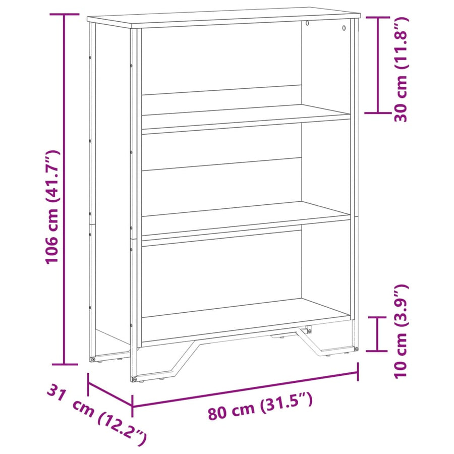 Boekenkast 80x31x106 cm bewerkt hout bruin eikenkleurig