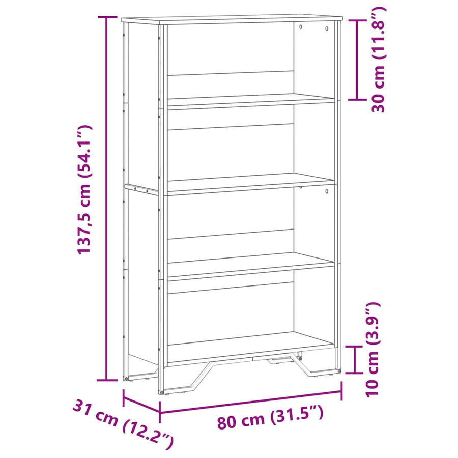 Boekenkast 80x31x137,5 cm bewerkt hout zwart