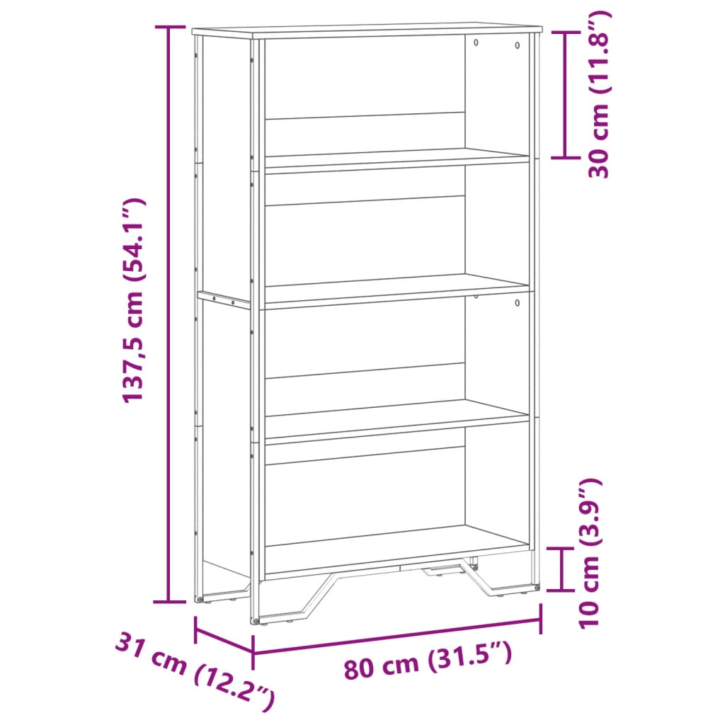 Boekenkast 80x31x137,5 cm bewerkt hout gerookt eikenkleurig