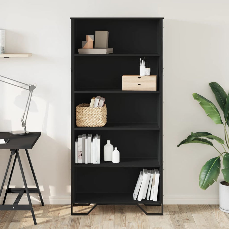 Boekenkast 80x31x169 cm bewerkt hout zwart