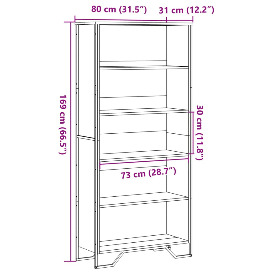 Boekenkast 80x31x169 cm bewerkt hout sonoma eikenkleurig
