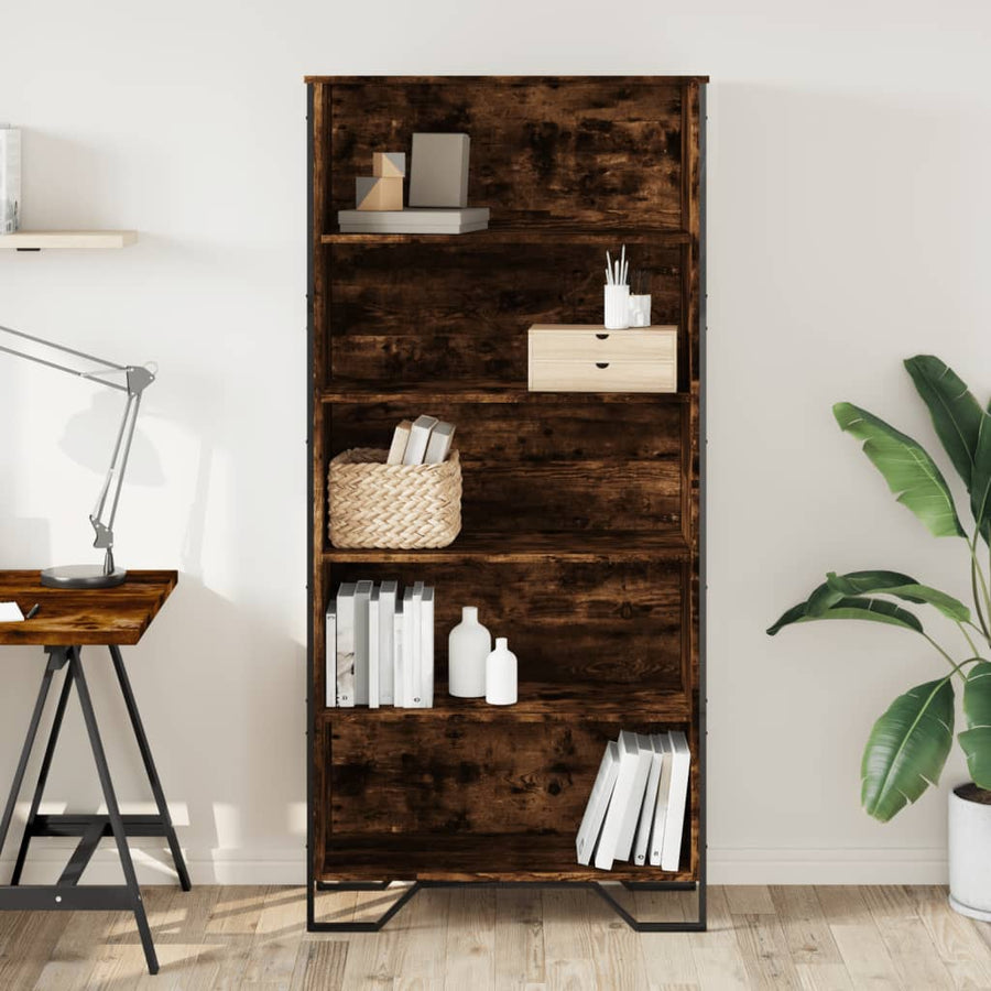 Boekenkast 80x31x169 cm bewerkt hout gerookt eikenkleurig