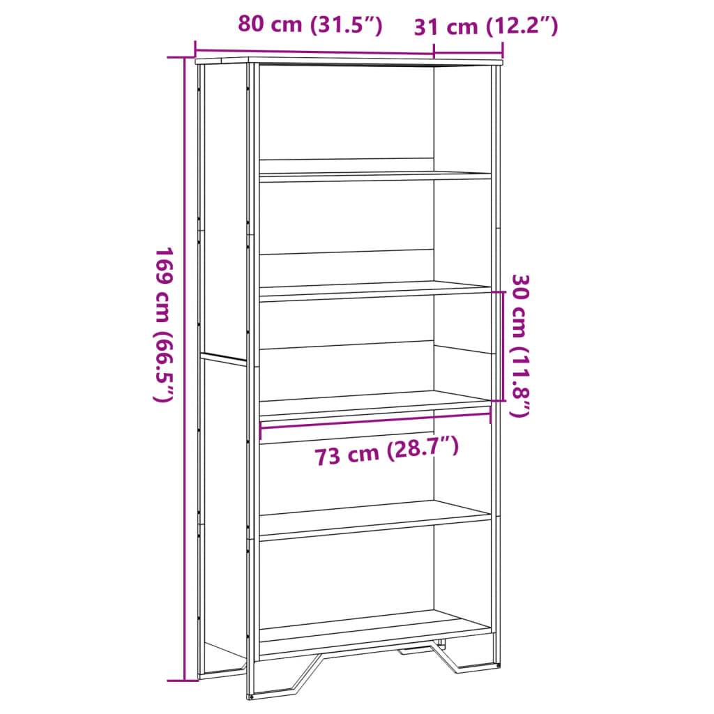 Boekenkast 80x31x169 cm bewerkt hout gerookt eikenkleurig