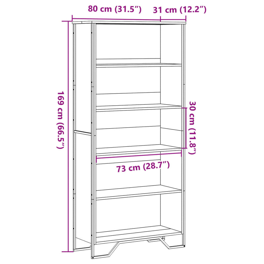 Boekenkast 80x31x169 cm bewerkt hout gerookt eikenkleurig