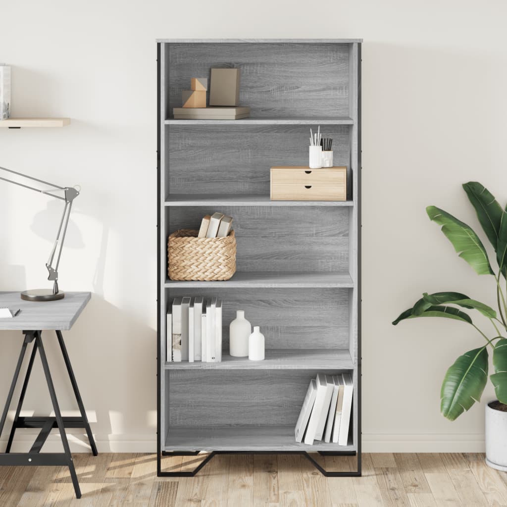 Boekenkast 80x31x169 cm bewerkt hout grijs sonoma eikenkleurig