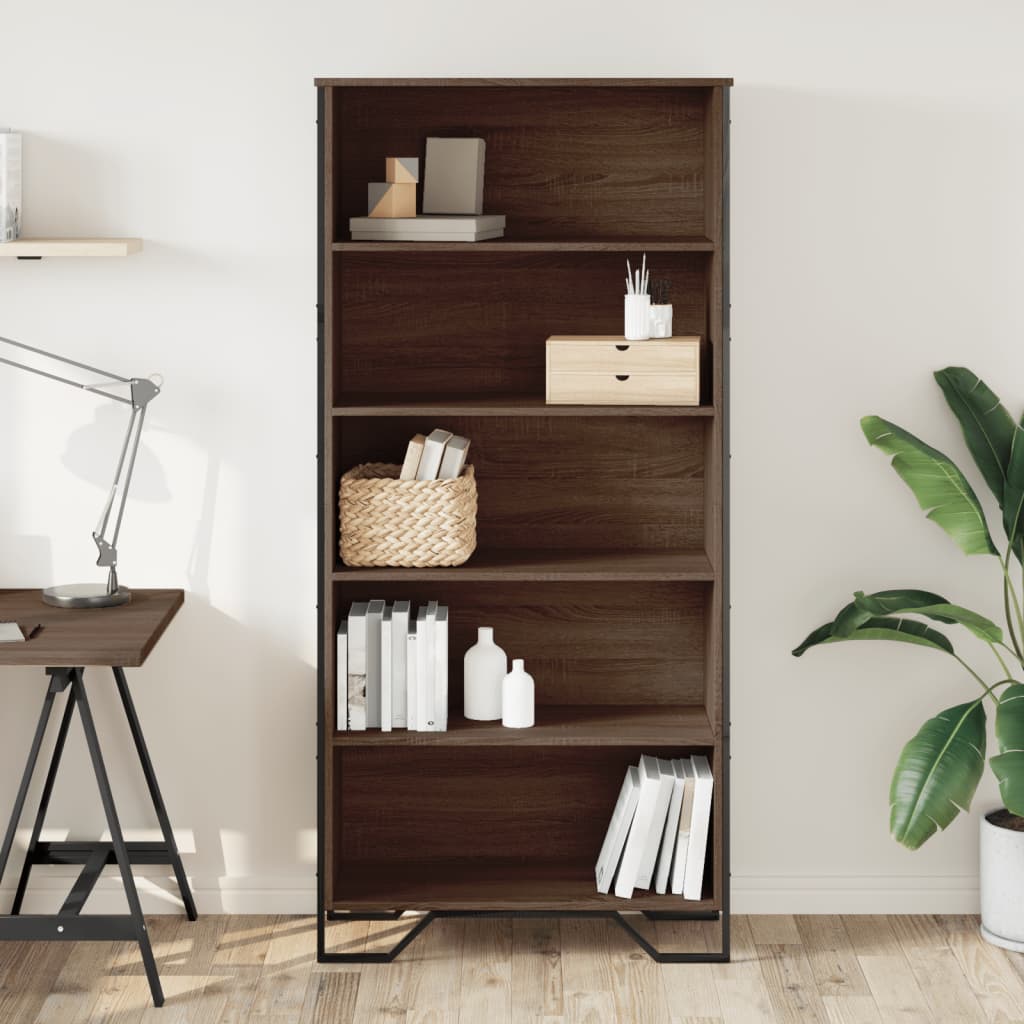 Boekenkast 80x31x169 cm bewerkt hout bruin eikenkleurig