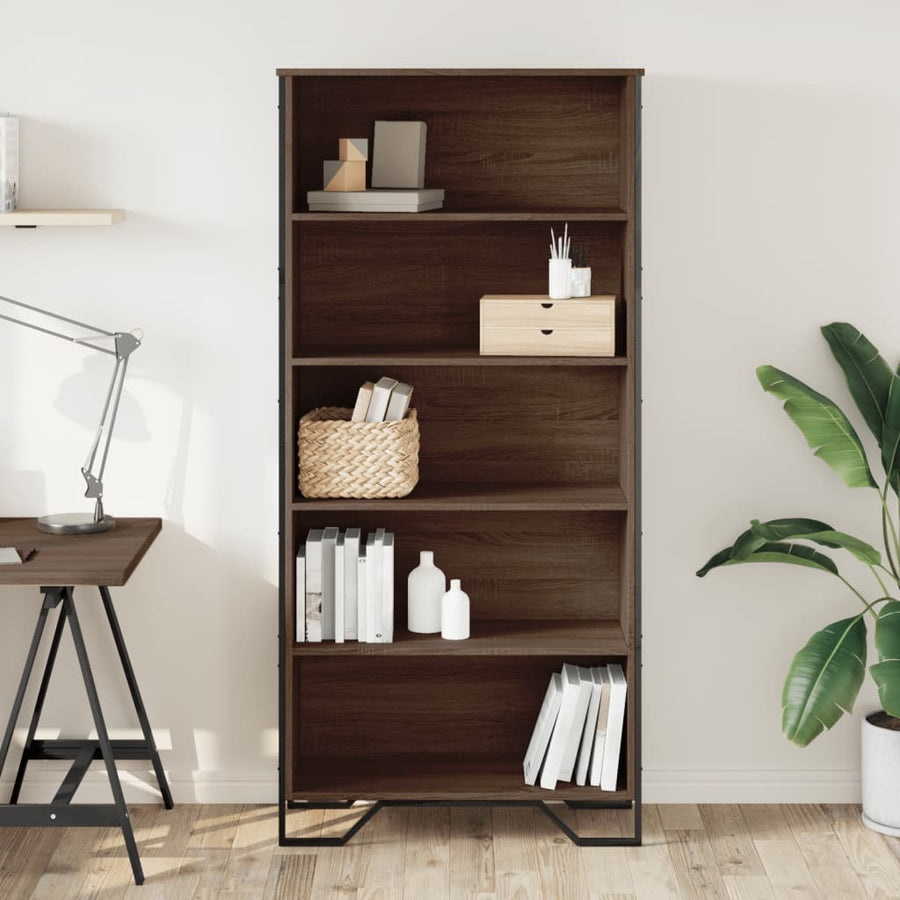 Boekenkast 80x31x169 cm bewerkt hout bruin eikenkleurig