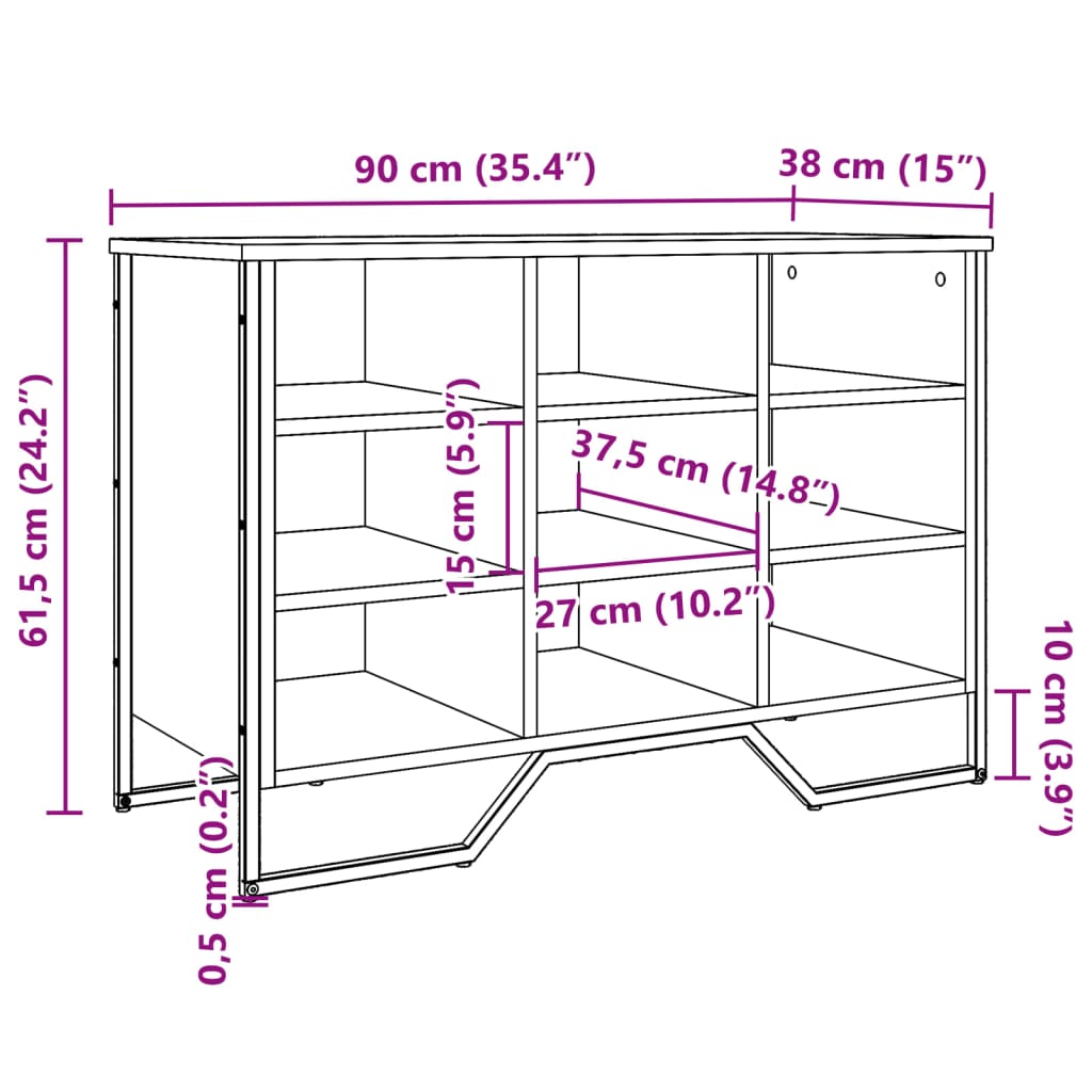 Schoenenkast 90x38x61,5 cm bewerkt hout grijs sonoma eikenkleur