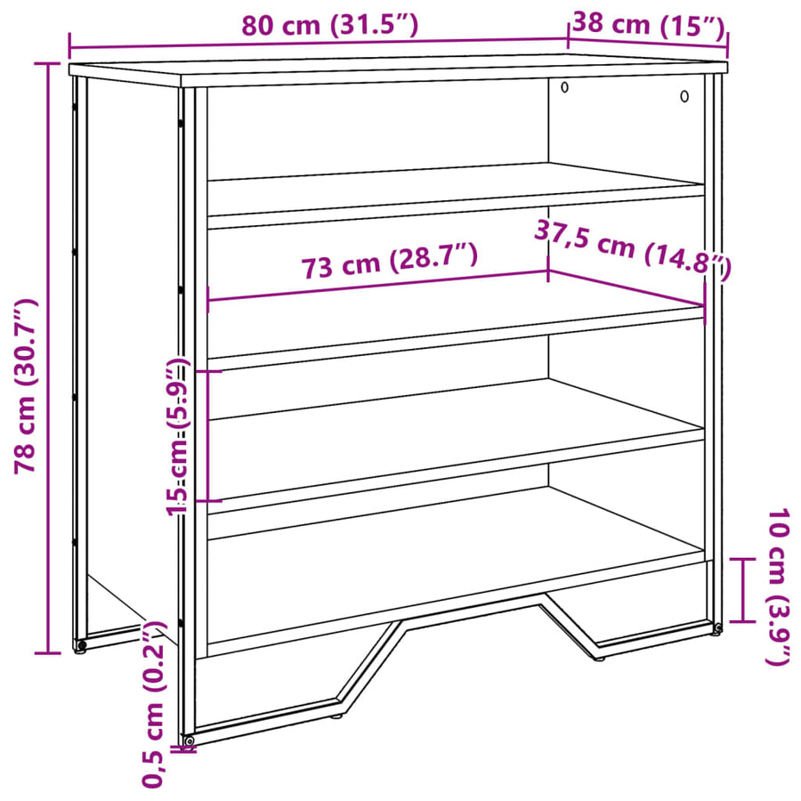 Schoenenkast 80x38x78 cm bewerkt hout grijs sonoma eikenkleurig