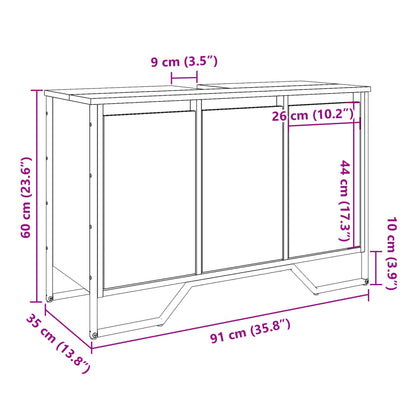 Wastafelkast 91x35x60 cm bewerkt hout grijs sonoma eikenkleurig