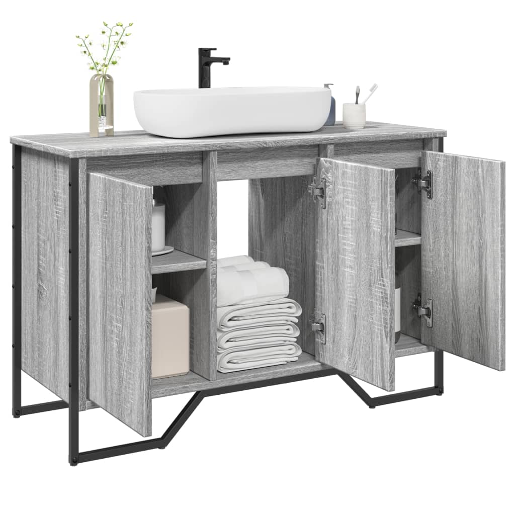 Wastafelkast 91x35x60 cm bewerkt hout grijs sonoma eikenkleurig