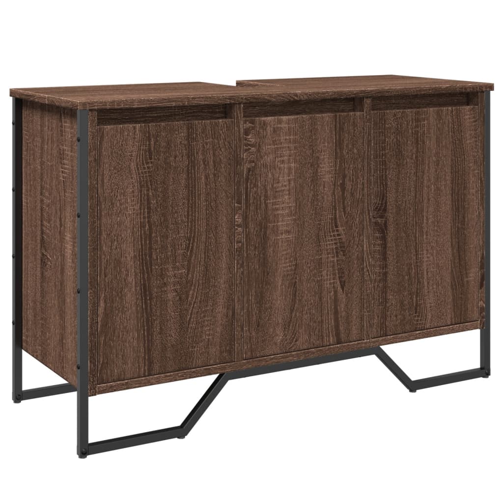 Wastafelkast 91x35x60 cm bewerkt hout bruin eikenkleurig
