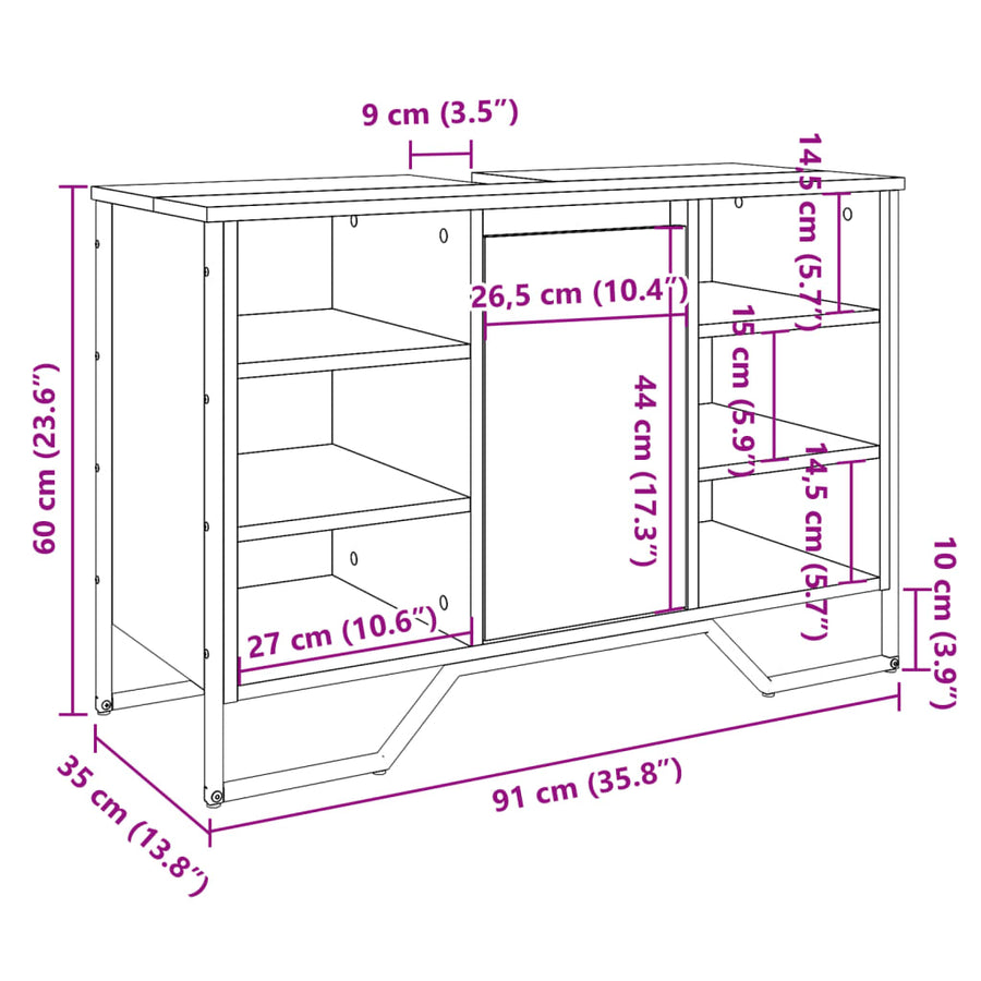 Wastafelkast 91x35x60 cm bewerkt hout zwart