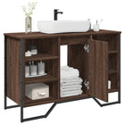 Washbasin cabinet 91x35x60 cm engineered wood brown oak-look