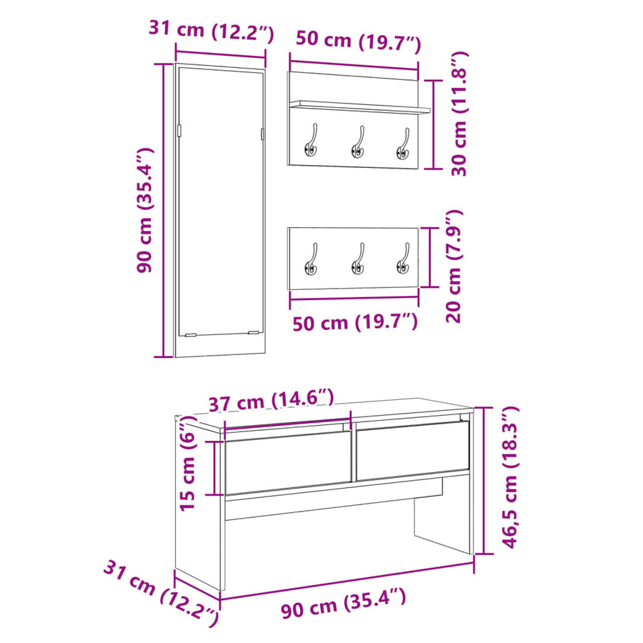 4-delige Halmeubelset bewerkt hout wit