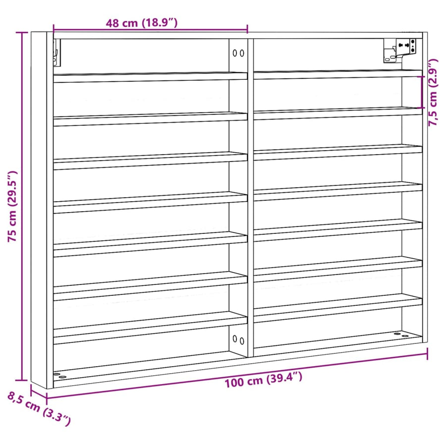 Vitrinekast 100x8,5x75 cm bewerkt hout wit