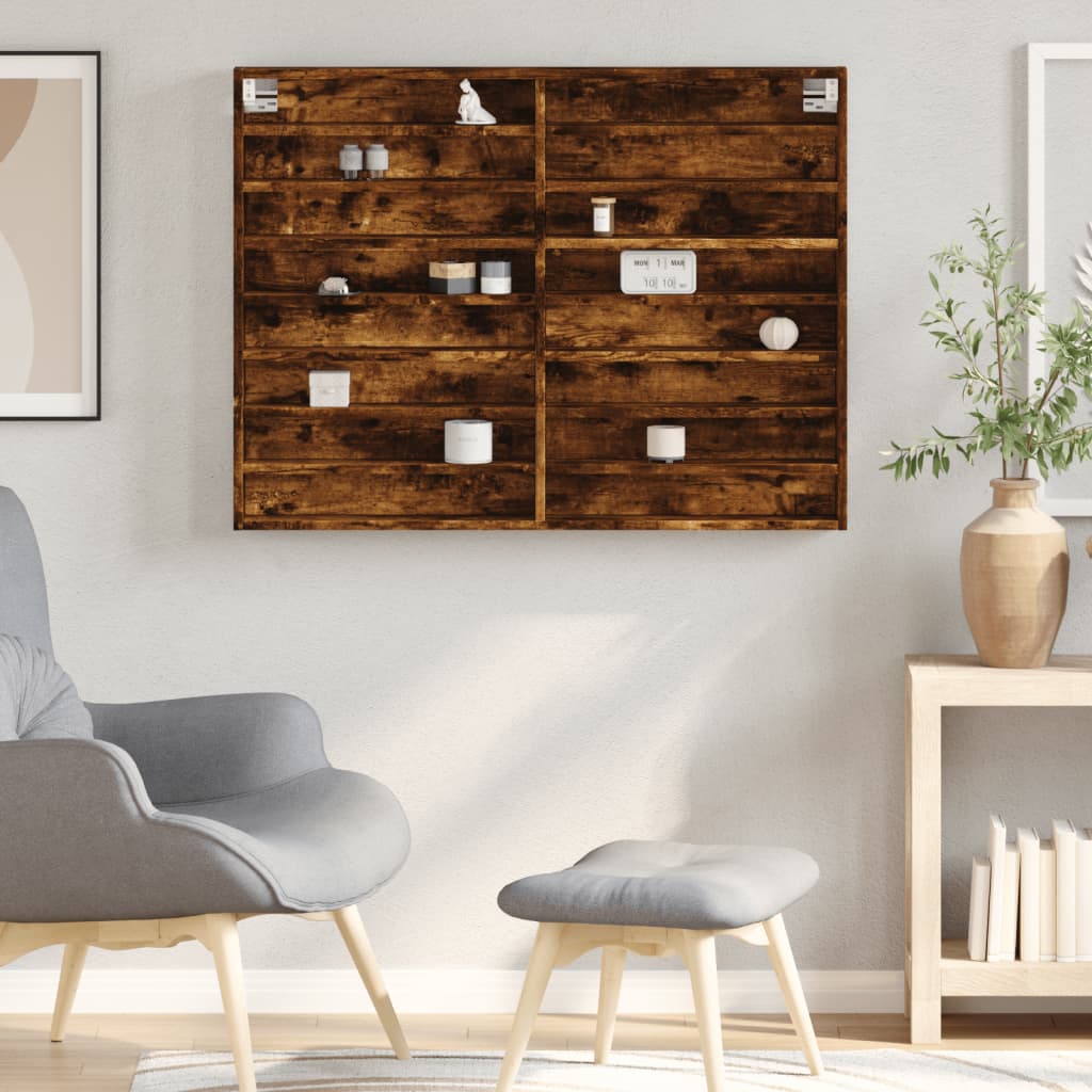 Vitrinekast 100X8,5X75 Cm Bewerkt Hout Gerookt Eikenkleurig Wit