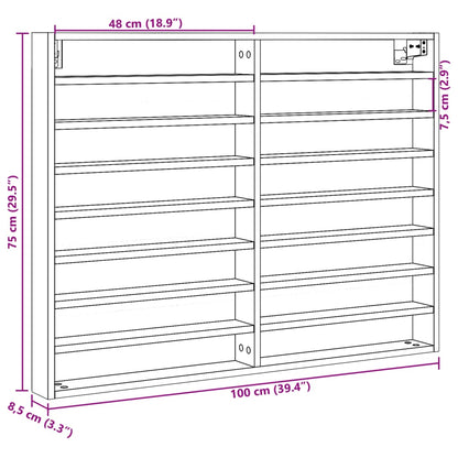 Vitrinekast 100X8,5X75 Cm Bewerkt Hout Gerookt Eikenkleurig Wit