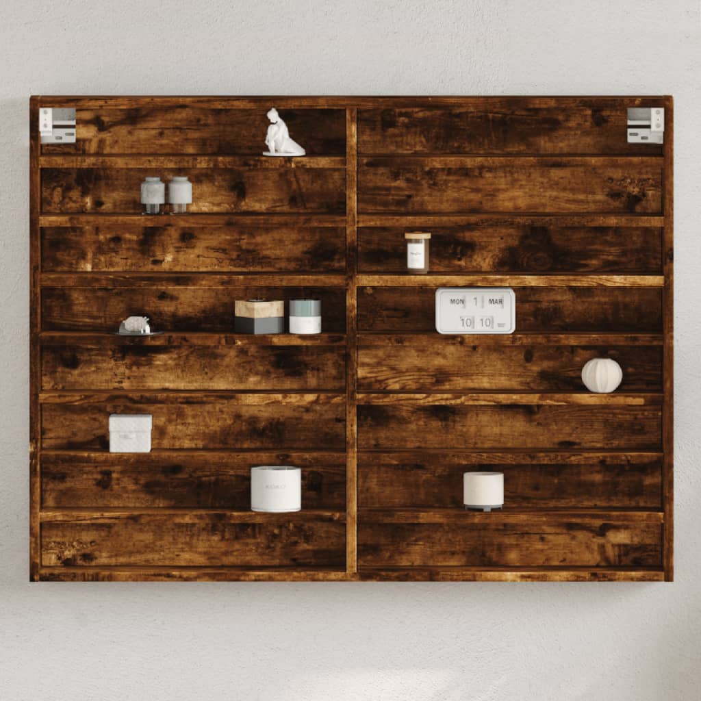 Vitrinekast 100X8,5X75 Cm Bewerkt Hout Gerookt Eikenkleurig Wit