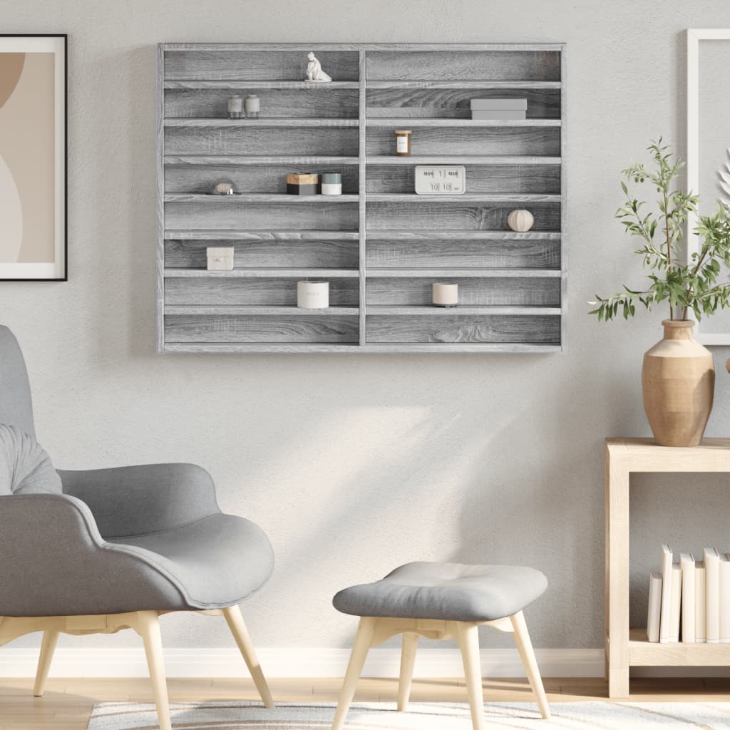 Vitrinekast 100x8,5x75 cm bewerkt hout grijs sonoma eikenkleur