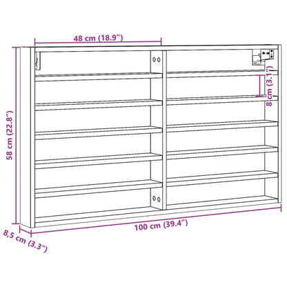 Vitrinekast 100x8,5x58 cm bewerkt hout bruin eikenkleurig