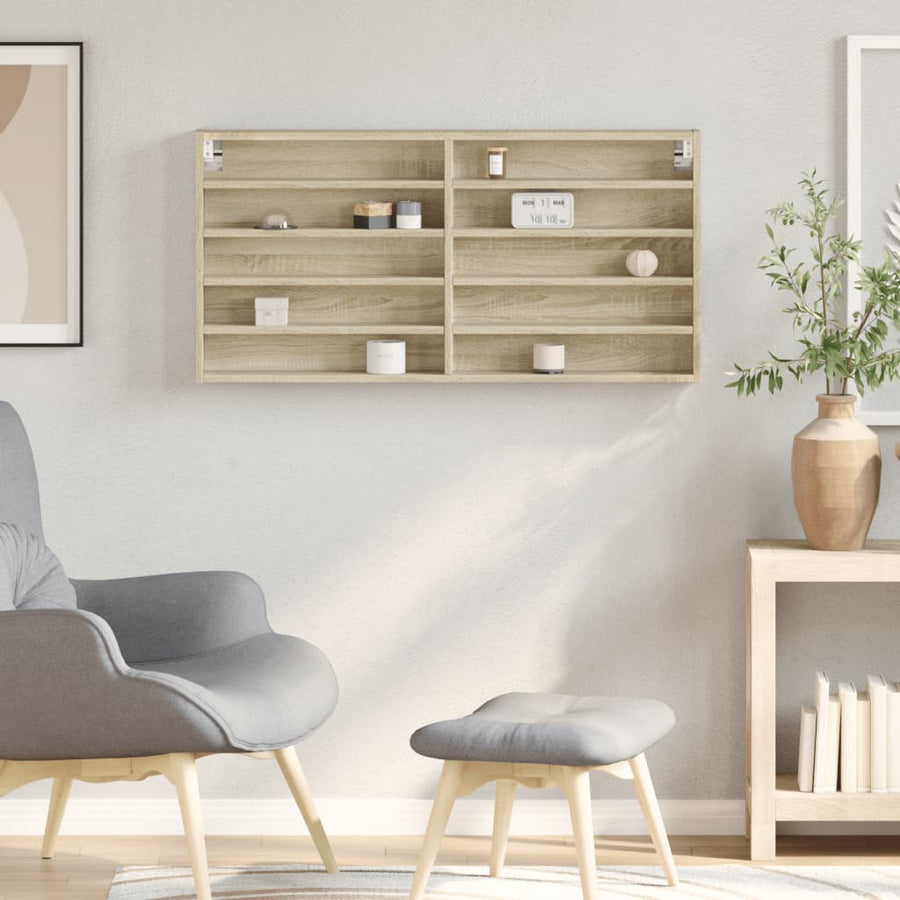 Vitrinekast 100x8,5x50 cm bewerkt hout sonoma eikenkleurig