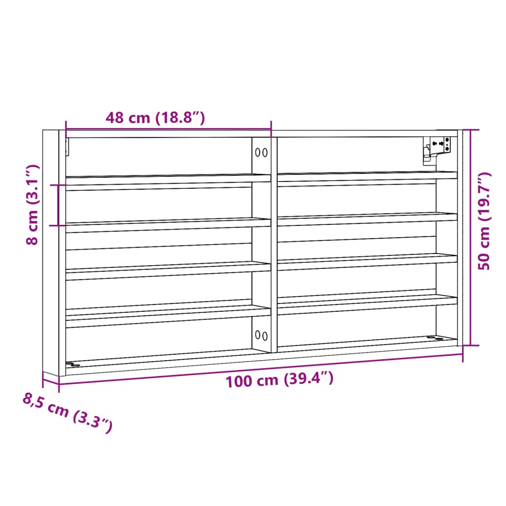 Vitrinekast 100x8,5x50 cm bewerkt hout sonoma eikenkleurig