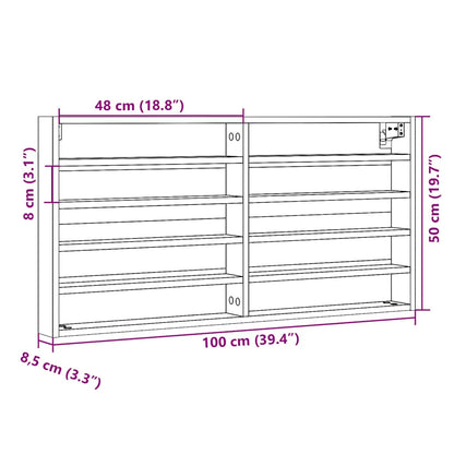 Vitrinekast 100x8,5x50 cm bewerkt hout gerookt eikenkleurig