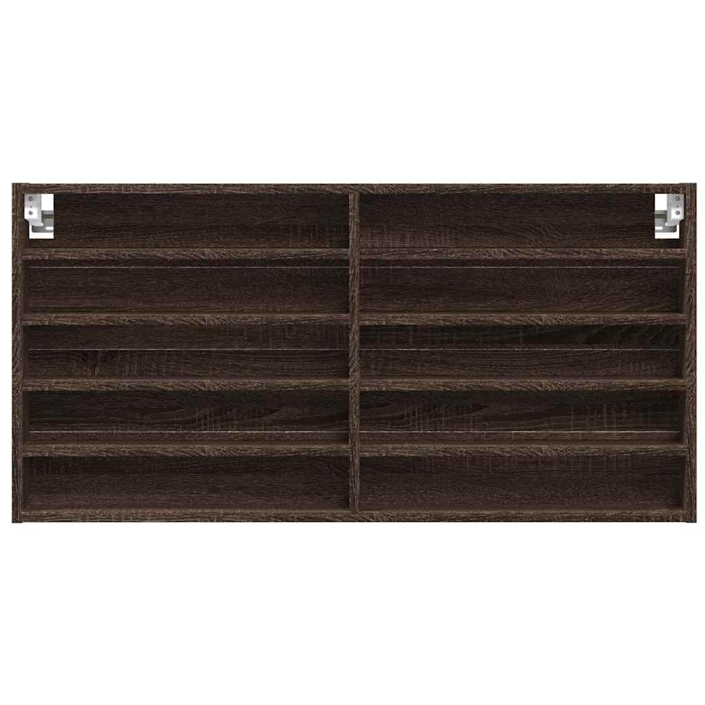 Vitrinekast 100x8,5x50 cm bewerkt hout bruin eikenkleurig