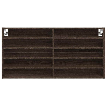 Vitrinekast 100x8,5x50 cm bewerkt hout bruin eikenkleurig