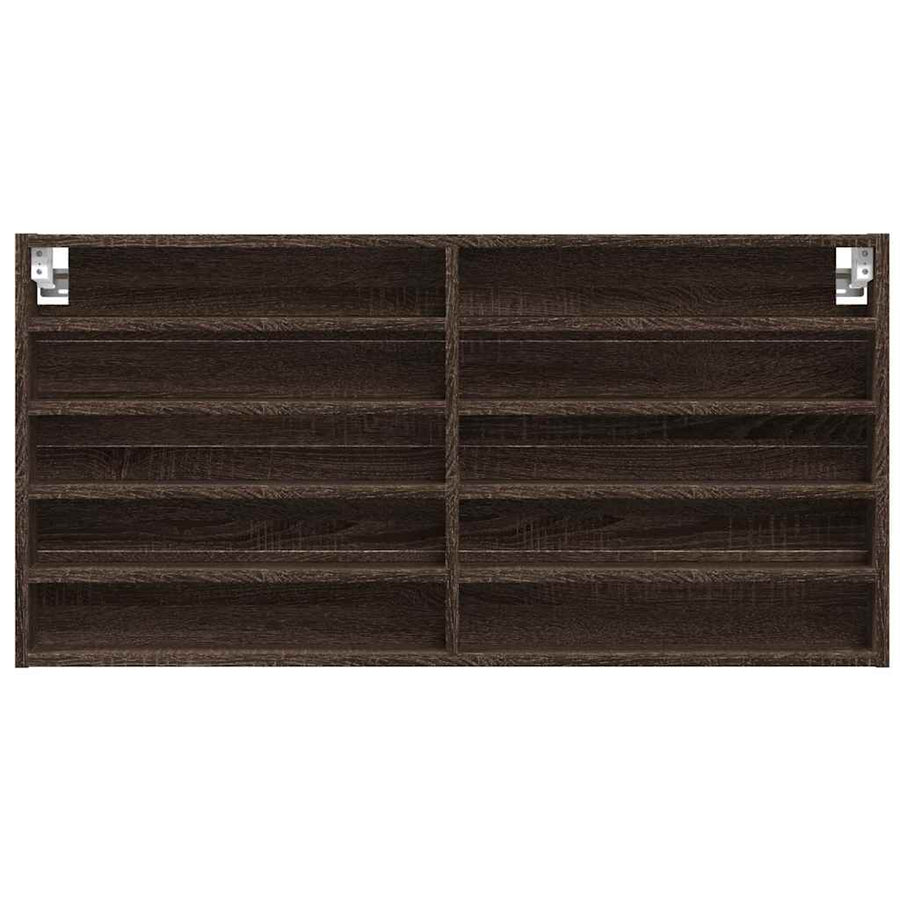 Vitrinekast 100x8,5x50 cm bewerkt hout bruin eikenkleurig