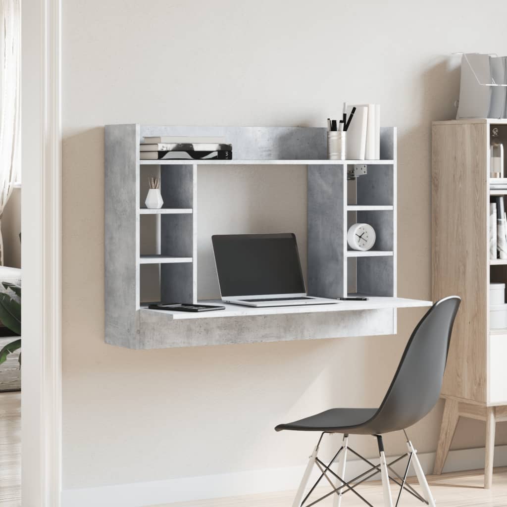 Wandbureau 105X48X75 Cm Bewerkt Hout Betongrijs