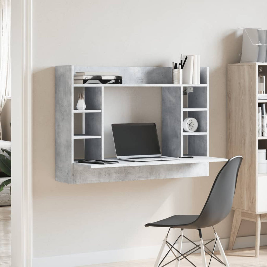 Wandbureau 105X48X75 Cm Bewerkt Hout Betongrijs