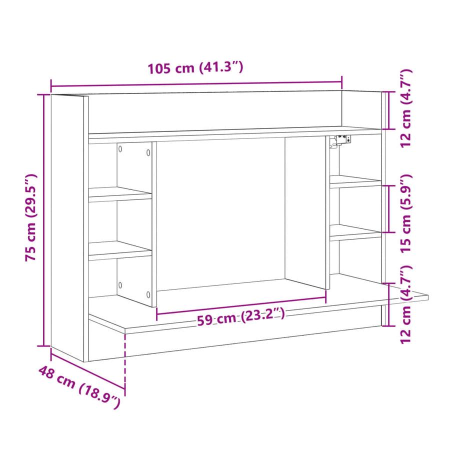 Wandbureau 105X48X75 Cm Bewerkt Hout Ig bruin eikenkleur