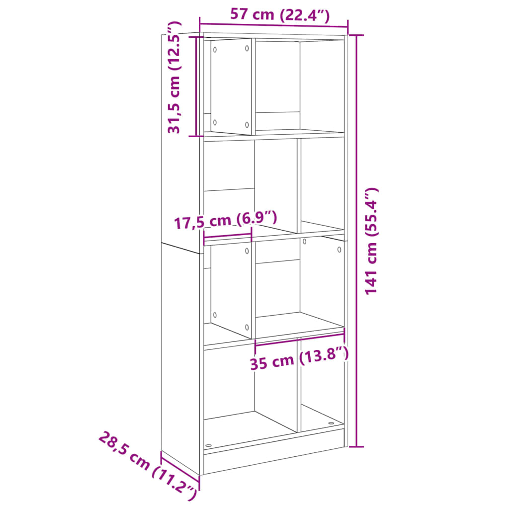 Boekenkast 57x28,5x141 cm bewerkt hout sonoma eikenkleurig
