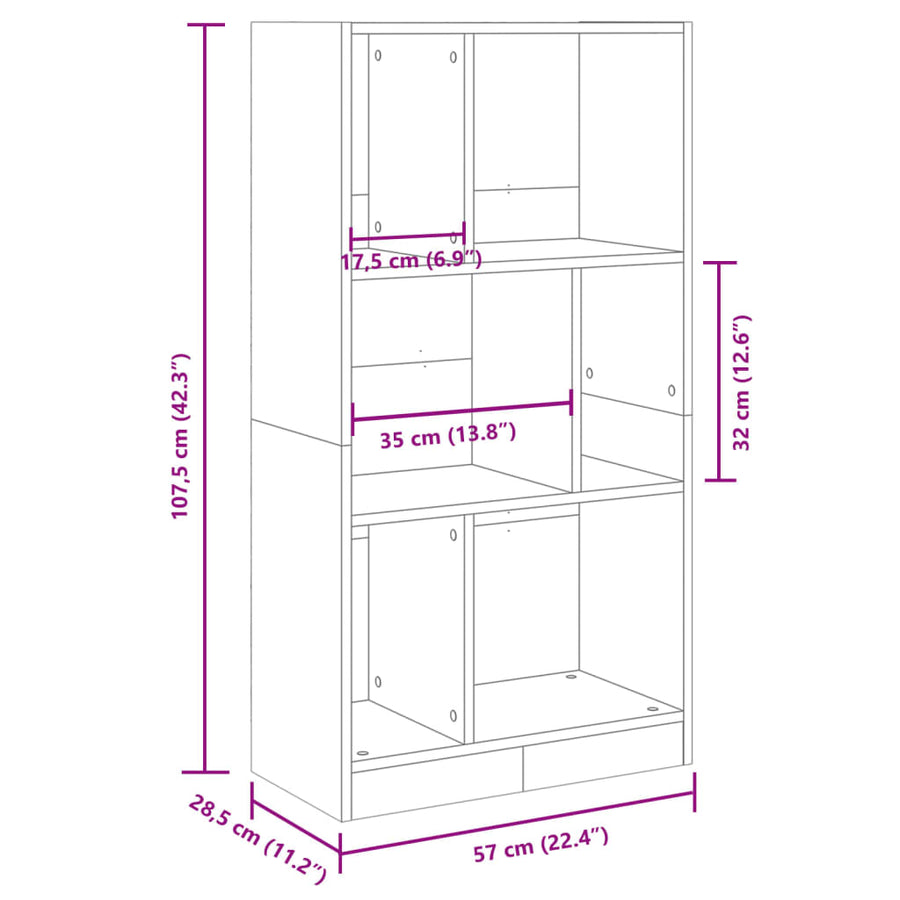 Boekenkast 57x28,5x107,5 cm bewerkt hout sonoma eikenkleurig