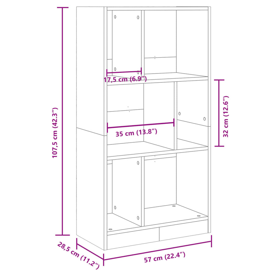 Boekenkast 57x28,5x107,5 cm bewerkt hout bruin eikenkleurig