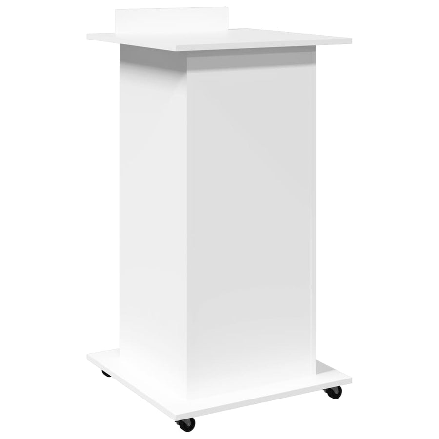 Lessenaar met wielen en lade 55x55x107 cm bewerkt hout wit