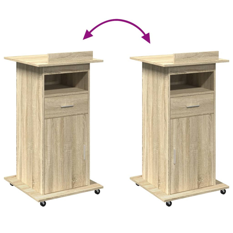 Lessenaar met wielen en lade 55x55x107 cm hout sonoma eiken