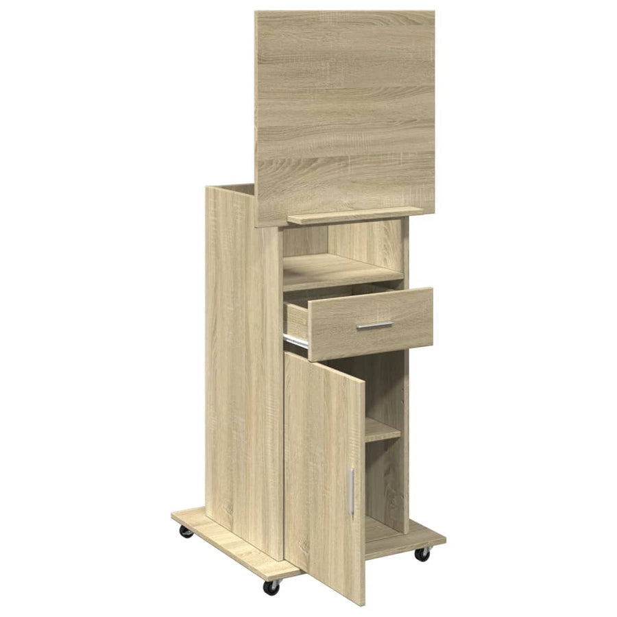 Lessenaar met wielen en lade 55x55x107 cm hout sonoma eiken