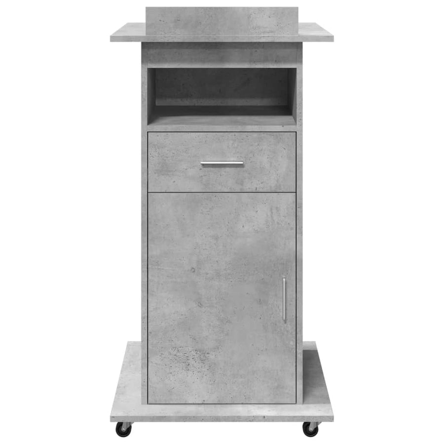 Lessenaar met wielen en lade 55x55x107 cm hout betongrijs