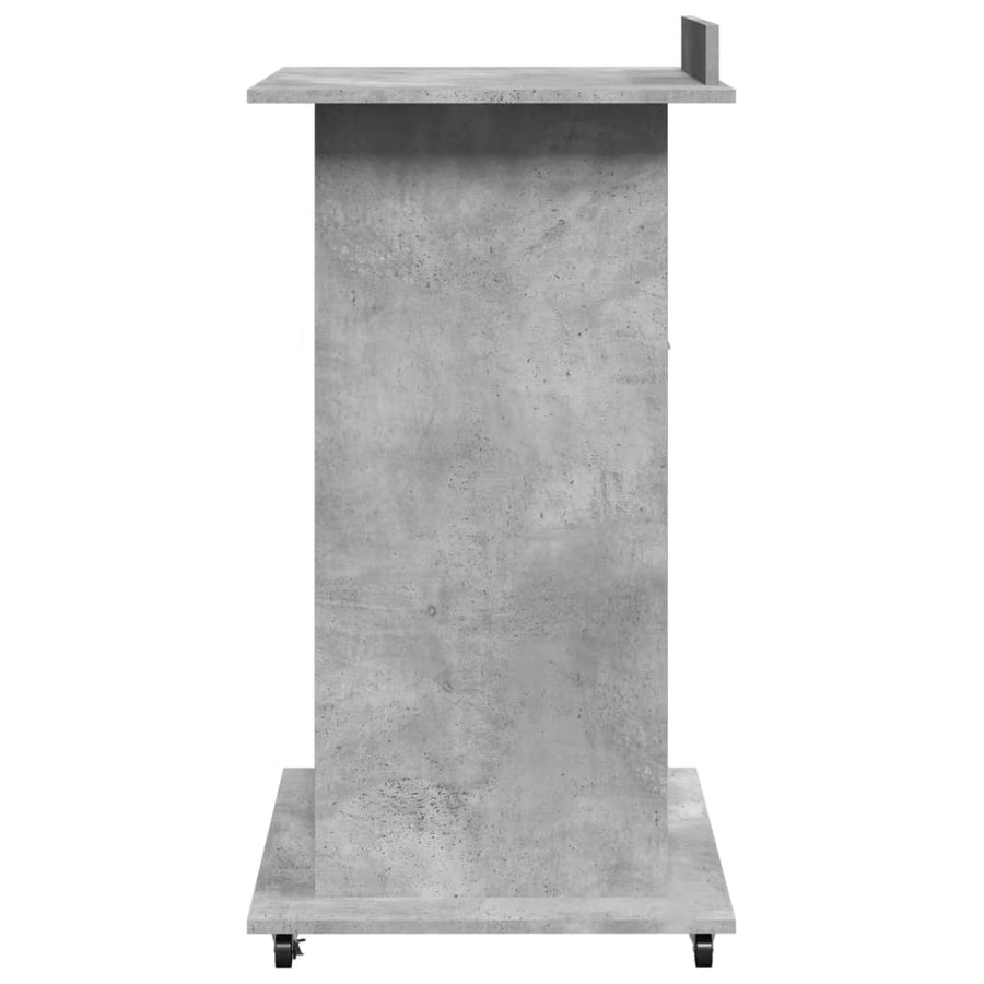 Lessenaar met wielen en lade 55x55x107 cm hout betongrijs