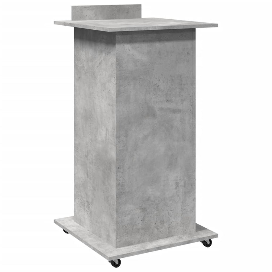 Lessenaar met wielen en lade 55x55x107 cm hout betongrijs