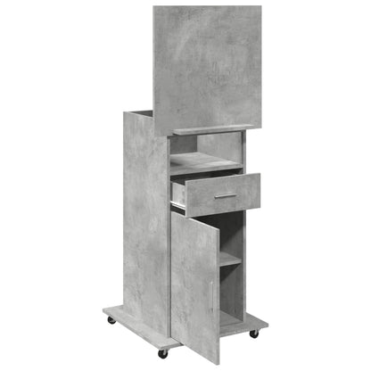 Lessenaar met wielen en lade 55x55x107 cm hout betongrijs
