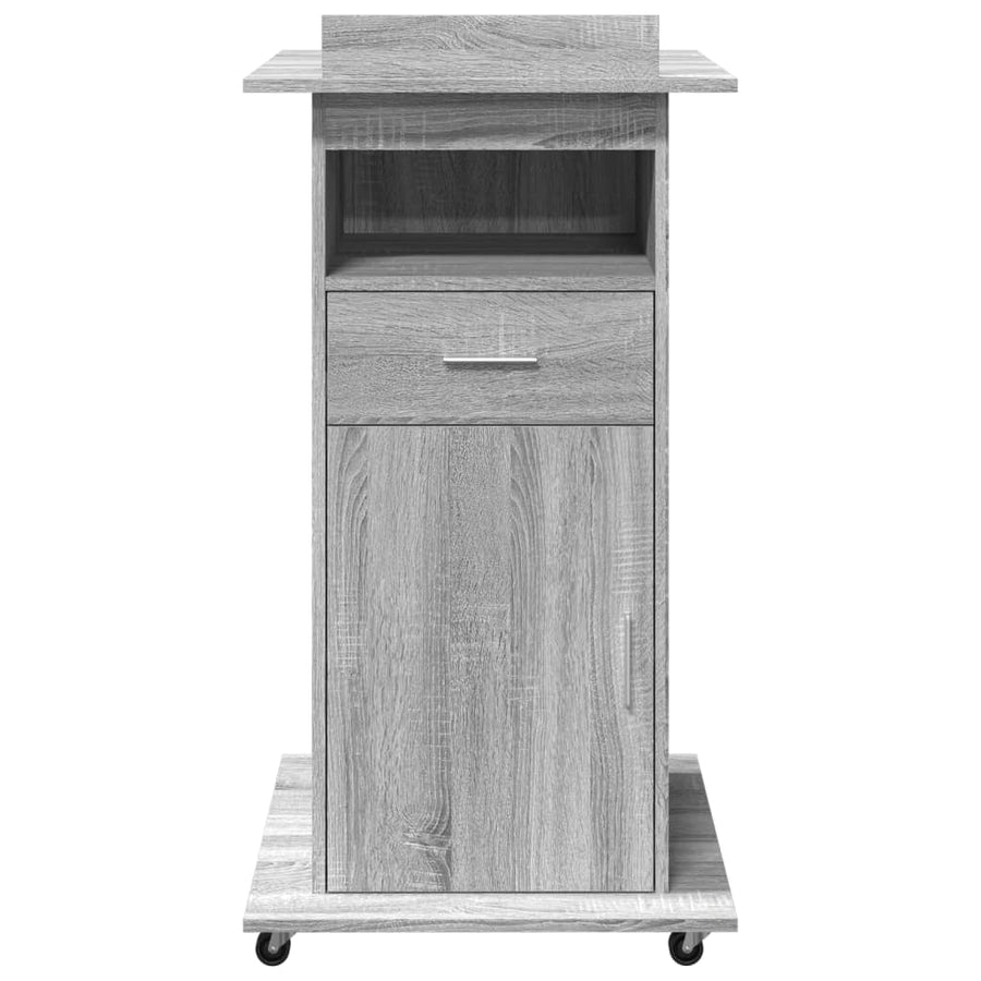 Lessenaar met wielen en lade 55x55x107 cm hout grijs sonoma